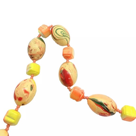 Colorful Orange & Yellow Swirl Painted Bead Necklace - Picture 5 of 6